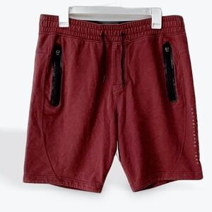 Abercrombie & Fitch Mens Fleece Sweat Shorts Burgundy Maroon Zip Pockets Size M